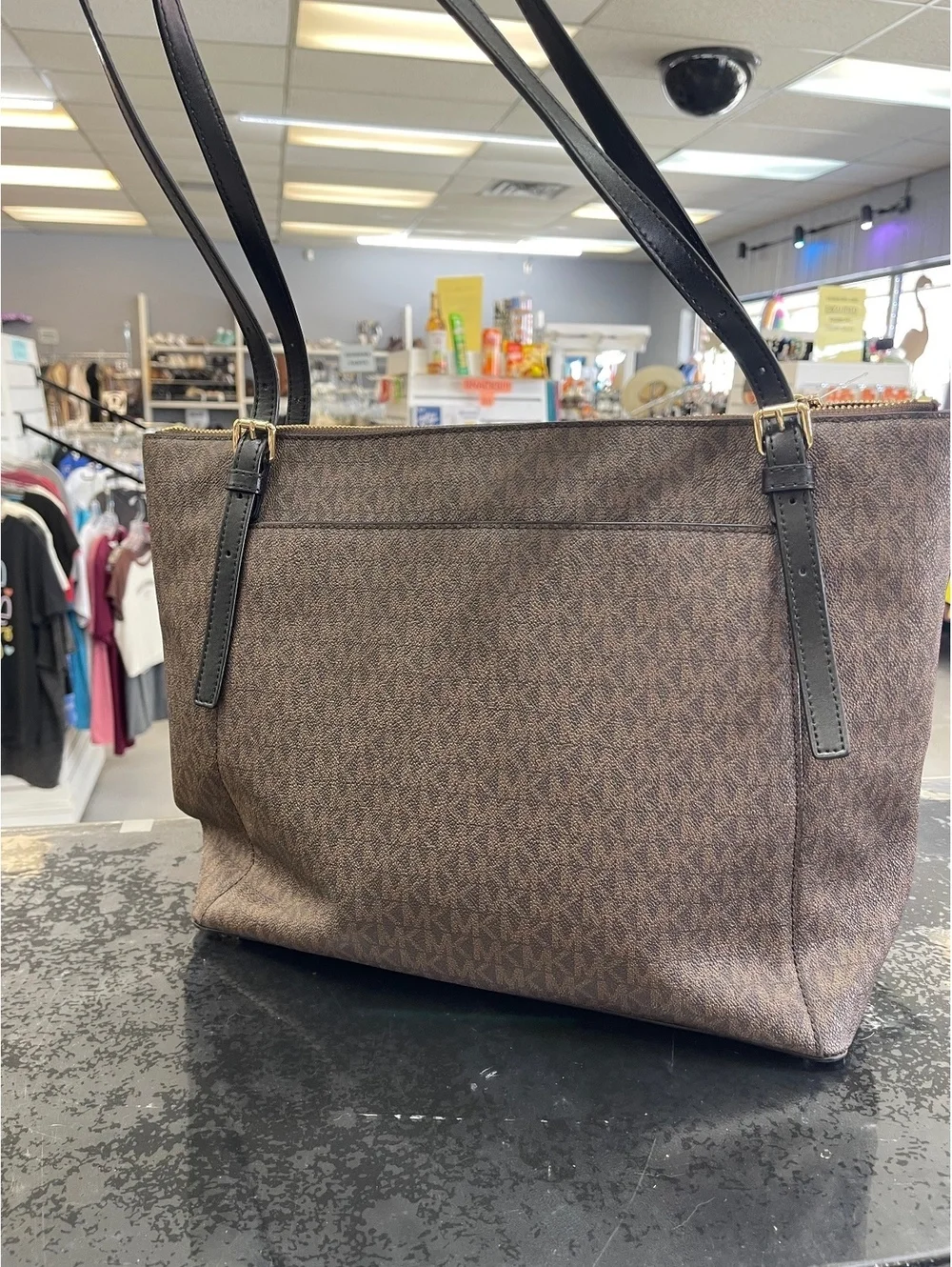 Michael Kors Large Brown Logo Tote Bag with Black Leather Straps